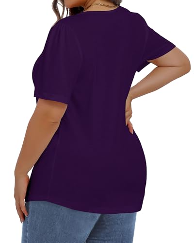Image of Plus Size Tops for Women Pleated Summer Top Trendy Short Sleeve Shirts Casual Basic Tee Crew Neck Blouses 2026