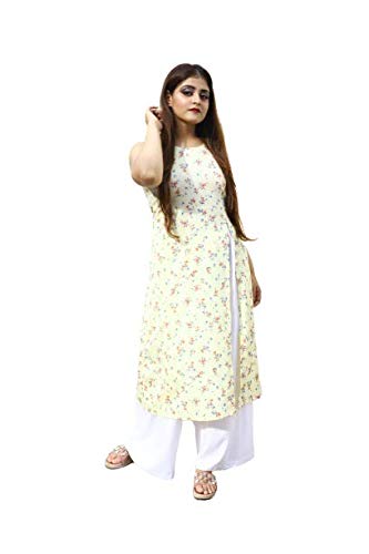 Floral Yellow Side Slit Kurti at Amazon 