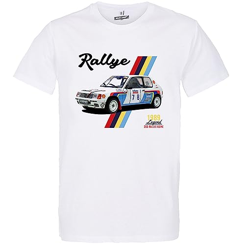 CARSPIRIT Camiseta blanca para hombre coche vintage 205 Rally | 100% algodón, corte regular | idea de regalo Fan Course Automobile, blanco, L