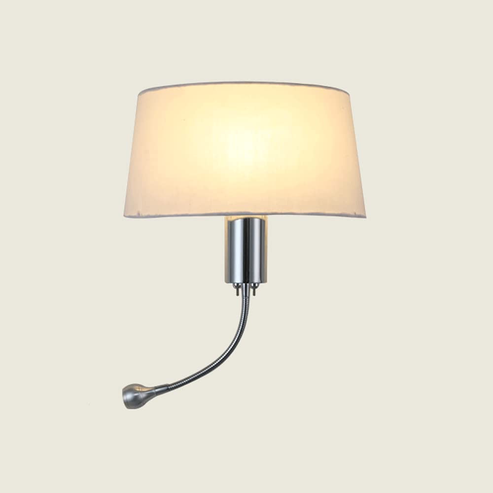 TCHAUSGZUS Bedroom Hotel Study Reading Wall Sconce with Fabric Screen LED Spotlight 1 W, Modern Minimalist Lighting Fixture Metal Silver (White)