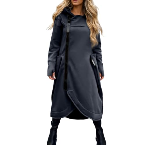 Manteau long cardigan grande taille à fermeture éclair et poches confort hivernal