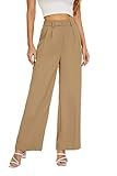 KICZOY Women's Wide Leg High Waist Pants Loose Fit Back Elastic Waist Pleated Front Trousers for Work Casual Khaki