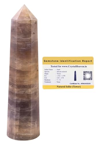 Image of Crystal Heaven Iolite Crystal Tower Obelisk Point For Chakra, Healing And Balancing - Aaa Grade Original Certified Gemstone Agate For Reiki Meditation Yoga Spiritual (3-4 Inches)