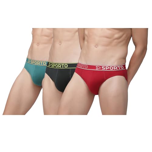 Image of sporto Men's Solid Cotton Brief with Soft Elastic Waistband (Pack of 3) Black