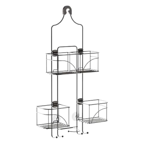 Zenna Home With Baskets That Slide Out to accommodate Hose, Versatile Storage Solution for Your Bath Area. Rust-Resistant Expandable Over-The-Shower Caddy, Bronze Cover