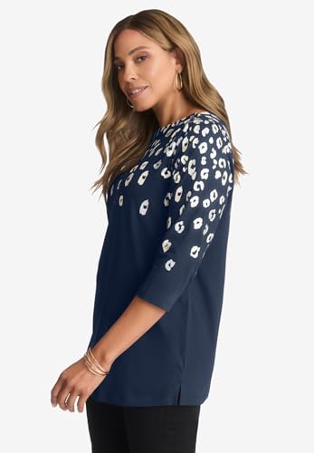 Jessica London Women's Plus Size Boatneck Tunic Top 3/4 Sleeve Shirt Loose Fit3