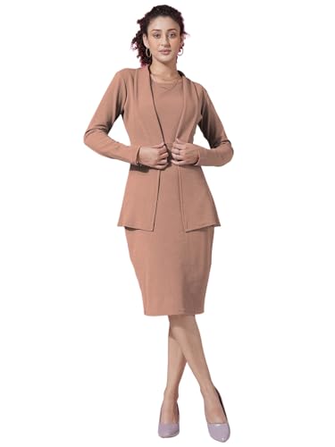 Image of Selvia Western Lycra Plain Two Piece Shrug with Bodycon