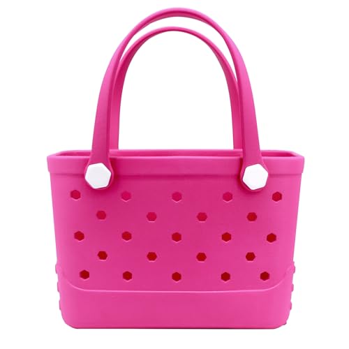 Mangoxel Small Rubber Beach Bag EVA Travel Tote Mini bag for Women Waterproof Outdoor Beach Tote Washable Bitty Bag Open Handbag (rose red)