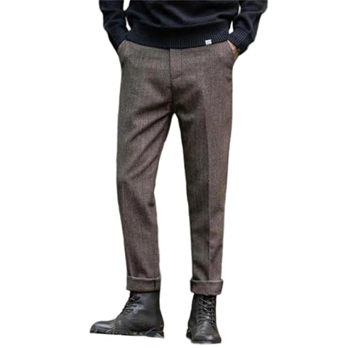 Men's Winter Wool Trousers Large Size Herringbone Pattern Classic Style Straight Leg Harem Pants Warm Comfortable