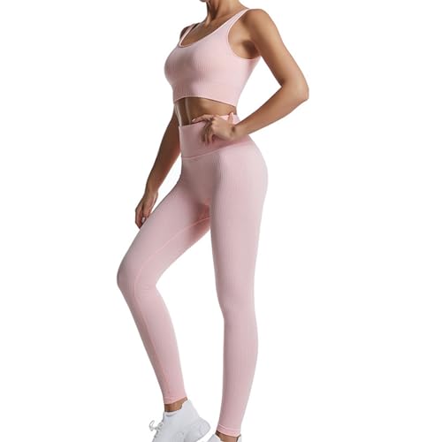 dohomiryo Abbigliamento Sportivo da Donna Set 2 Pezzi, Reggiseno Sportivo e Vita Alta Leggings Yoga Tuta Ginnastica Completo Tuta per Running Yoga Fitness Rosa M