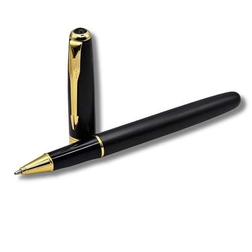 Image of Venti Gold Trim Roller Ball Pen| Black Body Color | Ink Color - Blue | Novel Gifts For Professionals | Premium Pens For Personal & Professional Use (831, Ball Point-Blue)