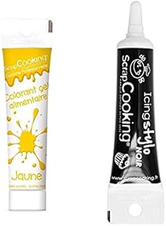 Gel colorante comestible amarillo 20 g + tubo de glaseado negro
