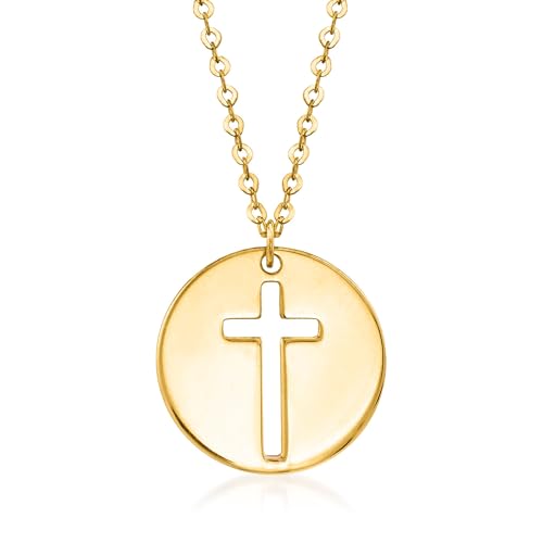 Ross-Simons Italian 14kt Yellow Gold Cross Cutout Disc Necklace