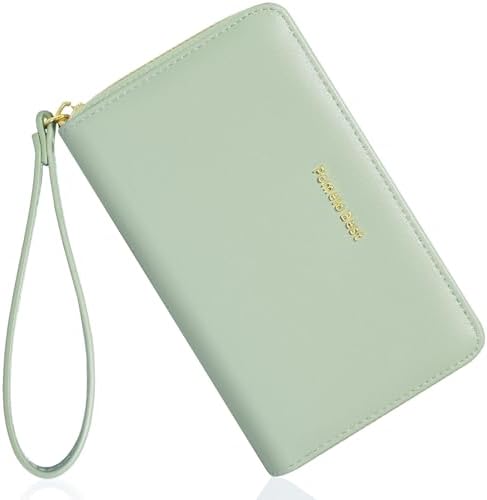 Pomelo Best Womens Wallet Leather RFID Blocking Credit Card Holder with Coin Pocket Zip Around Wristlet Medium Purse for Ladies Green 2025