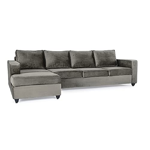 Image of Wakefit Sofa Set for Living Room | 3 Year Warranty | L Shape Sofa, Sofa Set, Wooden Sofa Set for Living Room, 3 Seater Sofa + Left Aligned Chaise - Napper (Velvet Fabric, Tuscan Tan)