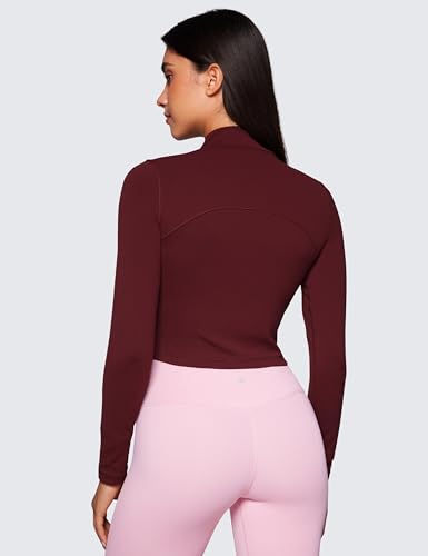 Crz Yoga Womens Butterluxe Mock Turtleneck Long Sleeves Crop Tops Slim Fit Workout Casual T-Shirt Base Layer Fall Shirts Red Merlot Medium thumb #1
