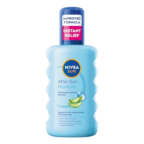 NIVEA SUN After Sun Moisture Spray (200 ml) 48H Moisturising Spray with Organic Hyaluron and Aloe Vera to Soothe Soften and Relieve Signs of Sun-Stressed Skin