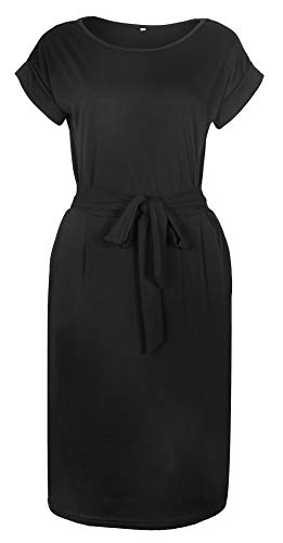 Image of PALINDA Women's Striped Elegant Short Sleeve Wear to Work Casual Pencil Dress with Belt