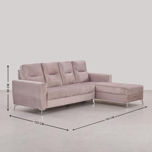 Image of Home Centre | Helios Vive | 4-Seater | with Lounge | Fabric|Solid Wood | Corner Sofa | Beige | 1 Year Warranty