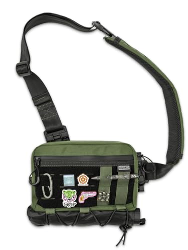 TACTICAL_GEEK Bolsa de ombro transversal, mochila multiuso de nylon, mochila de ombro casual para transporte diário (preto verde-L3S-CR-pequeno)