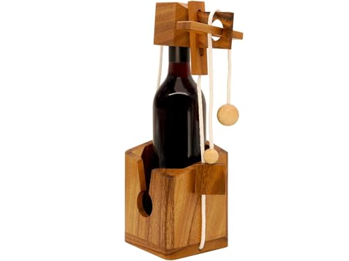 BSIRI Bottle Puzzle - Challenging 3D Wooden Bottle Holder and Bottle Lock Puzzle Games for Adults. Functional Bottle Storage, Ideal Bottle Lover Gifts, Fun Gifts, Game Night and Rustic Room Decor