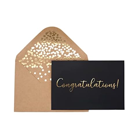 50 Pack Congratulations Card – Elegant Greeting Cards With ‘’Congratulations’’ Embossed In Gold Foil Letters – For Engagement, Graduation, Wedding - 52 Kraft Envelopes Included - 4" x 6" (Black) Cover