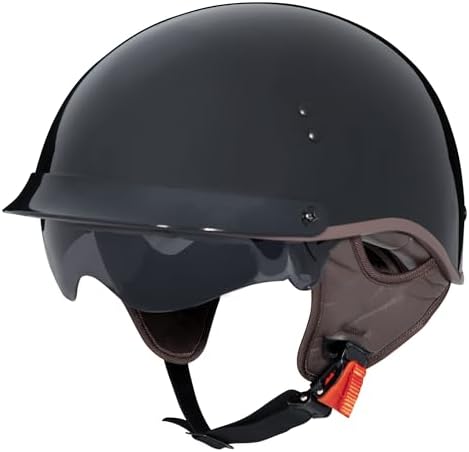 DOT Approved Half Helmet Motorcycle – Low Profile Lightweight Cruiser Helmet for Men & Women with Visor – Retro, Vintage, and Beanie Style for Adults, Medium