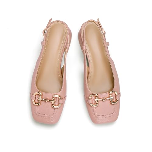 Image of Slingback Mary Jane Heels for Women Low Block Heel Closed Square Toe Pump Shoes Heels Classic Daily Office Dressy Shoes