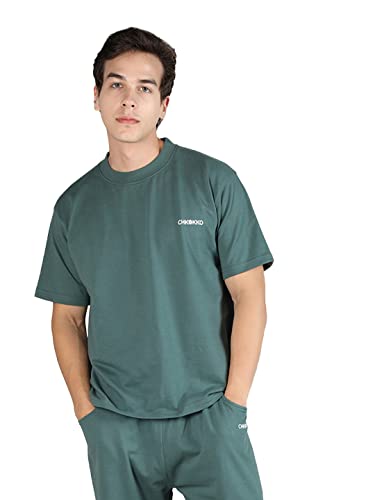 CHKOKKO Men Cotton T Shirt Half Sleeves Crew Neck Casual Summer Wear for Men | Terry Cotton Soft Fabric Solid Color Breathable Tshirt EARTHGRN M