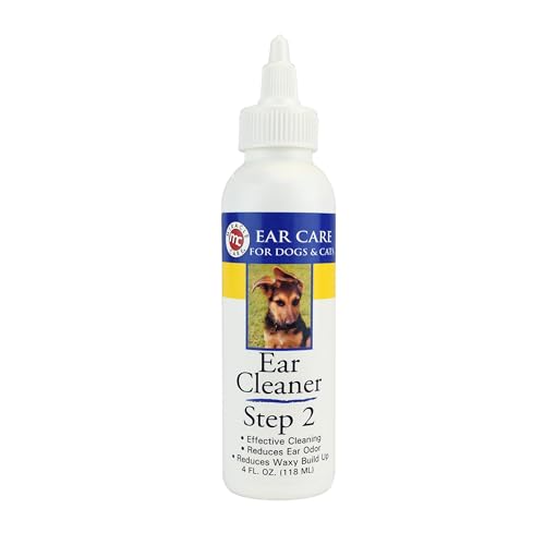 Miracle Care Ear Cleaner for Dogs and Cats, 4 Ounce, Reduces Ear Odor and Waxy Build Up, Gentle and Non Staining