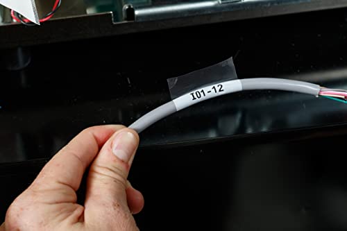 Image of Brady Authentic (M21-1000-427) Self-Laminating Wire Wrap for Control and Electrical Panels, Datacom Cable Labeling, Black on White-For M210, M210-LAB, M211, BMP21-PLUS and BMP21-LAB Printers, 1 inchW 14'L