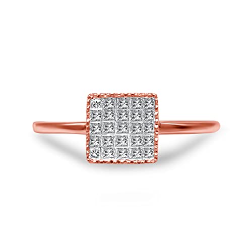 Haus of Brilliance 10K Rose Gold 1/3 Cttw Invisible Set Princess Cut Diamond Composite Square Shape Ring for Women (H-I color, I1-I2 clarity) - Size 9