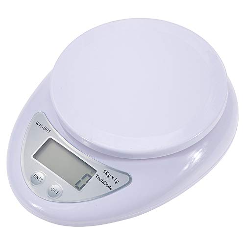 TechCode Food Scale Grams, 5KG 11LB 1g Digital LCD Kitchen Cooking Diet Weight Postal Scale Household Lightweight Auto Off Function Electronic Scale(White, Pack of 1)