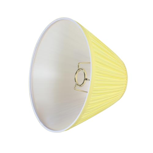 Image of Aspen Creative 56505, Hardback Empire Transitional UNO Lamp Shade, Mushroom Pleated Canary Yellow Faux Silk Fabric, 4 inch Top x 10 inch Bottom x 7 inch Slant Height, Slip 33mm