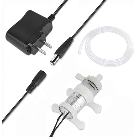 PlusRoc 12V DC Small Water Transfer Pump 1.3LPM Mini Self Priming Micro Pump with Food Grade Pipe and Power Adapter, For Ice Maker Coffee Machine Water Dispenser Cover