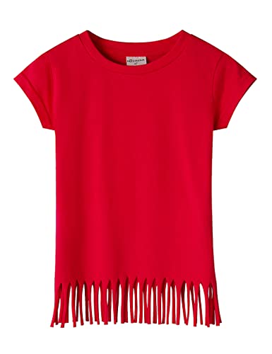 Image of Noomelfish Girls Short Sleeve Fringe T-Shirts Soft Jersey Cotton Tee Tops (3-12 Years)