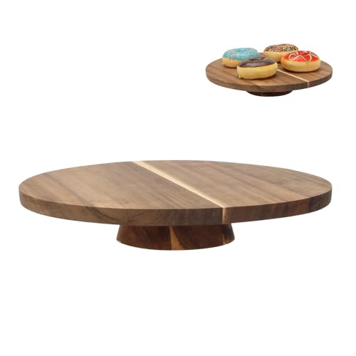 KVMORZE 12\'\' Round Wooden Cake Stand, Multi Function Cake Holder Serving Platter for Kitchen, Use as Cake Holder, Salad Bowl, Punch Bowl, Desert Platter, Veggie Stand