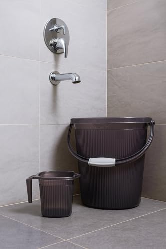 Image of Strong Plastic Bucket Mug Bathroom Set of 2 for Kitchen & Bathroom (25L Bucket,1.5L Mug) (Transparent Grey)