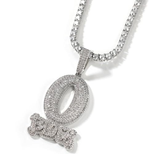 BQKBX Hip-Hop Style O Block Zircon Letter Pendant Necklace (Silver Pendant)