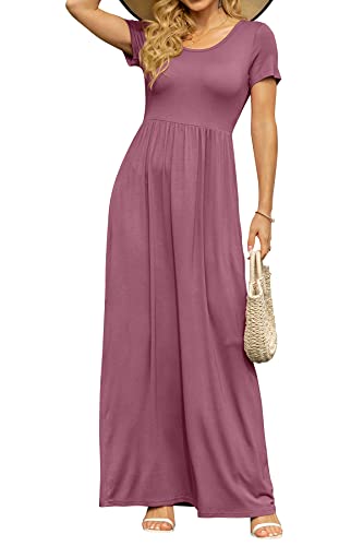 Db Moon Womens Maxi Dresses Plus Size Casual Short Sleeve & Pockets Empire Waist Long Dress 2Xl, Mauve #TOP1