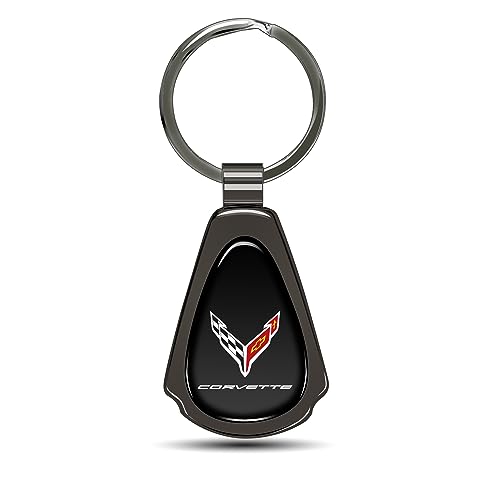 iPick Image for Chevrolet Corvette C8 Black Dome Gunmetal Black Metal Teardrop Key Chain