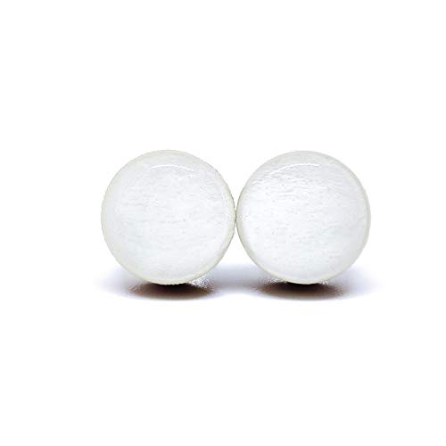 Stud Earrings, White, 10 mm, Handmade, Stainless Steel Posts for Sensitive Ears