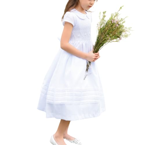 White First Communion Dress Hand Embroidery Smocked Dress Cotton Fabric