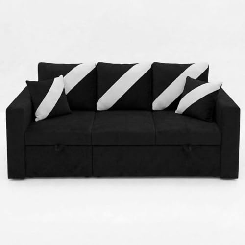 Image of FURNY Trivia 4 Seater LHS Lounger Sofa Cum Bed (Black) with Pull-Out Function | Luxury Velvet Suede Finish | Durable Comfort | Ideal for Living Room