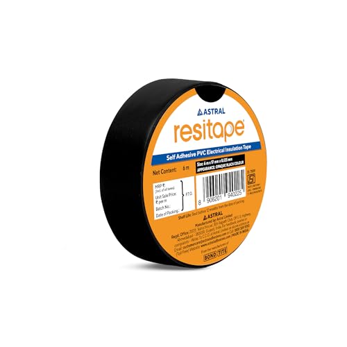 Image of Astral Resitape PVC Insulation Tape, Black|6 mtr x 17 mm x 0.125 mm| Pack of 10 | Fire-Retardant | Resistance to Moisture, Acid & Alkalies | Excellent Elasticity & Durability | Strong Grip & Adhesion