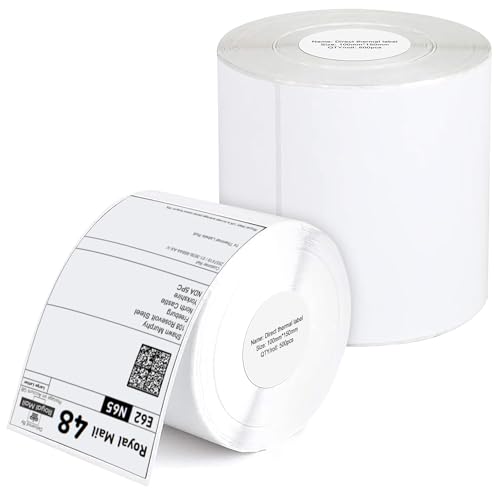 iSOUL Etiquetas térmicas directas de 4 x 6 pulgadas, 1 rollo de 100 mm x 150 mm [500 etiquetas], rollos de etiquetas adhesivas permanentes blancas compatibles con Etsy, Shopify, Ebay, Amazon, Royal
