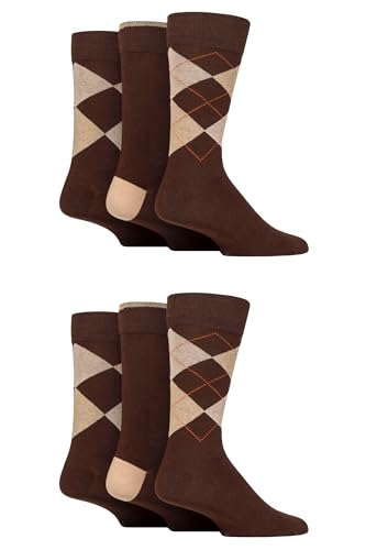 Glenmuir Mens Cotton Socks New Waverley Classic Argyle & Plain - 6 Pairs Soft Breathable for Work & Dress Wear Comfortable Everyday Fit - Brown 7-11