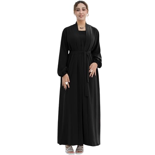 Image of Women's Muslim Dress Two Pieces Set Islamic Prayer Abaya Modest Solid Color Muslim Outfits