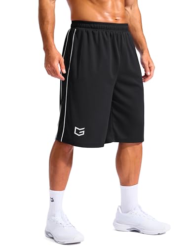 G Gradual Mens 12 Long Basketball Shorts with Pockets Lightweight Loose Fit Athletic Shorts Mesh Gym Shorts for Men(Black/White XL)