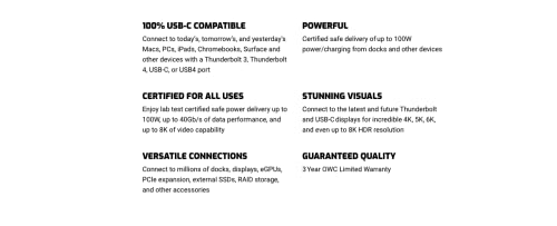 Owc Thunderbolt 4 Cable, Thunderbolt Certified, 0.72 Meter (2.36 Ft), 40 Gb/S Data Transfer, 100W Power Charging, Compatible With Thunderbolt 4, Thunderbolt 3, Usb-C, And Usb4 Devices, Black #TOP5